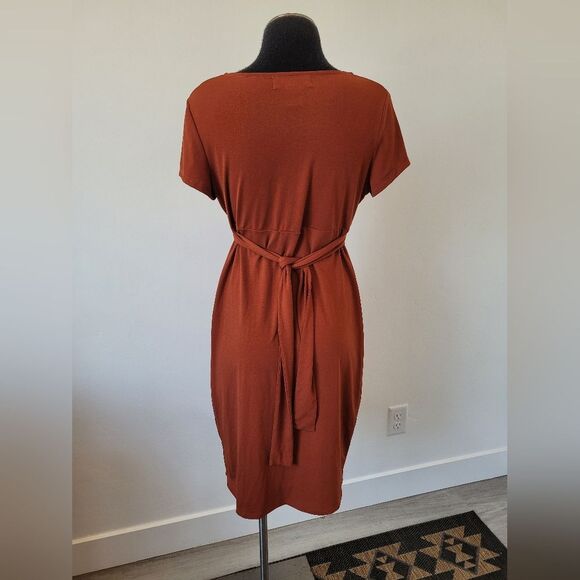 Liz Lange Maternity Dress Burnt Orange Wrap Jersey Midi Comfy Pregnancy Small - Picture 4 of 8